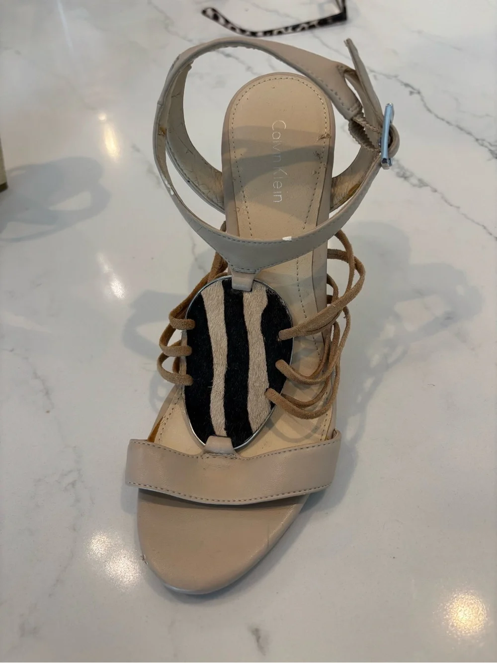 Calvin Klein Nude and Black Espadrille Wedge Sandals